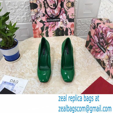 Dolce  &  Gabbana Heel 10.5cm Patent Leather Pumps Green with DG Karol Heel 2021